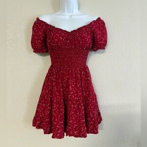 Hollister Red Floral Off-Shoulder Mini Dress